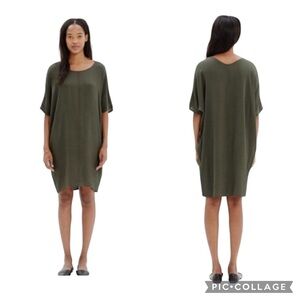 Madewell Womens Size Large Olive Green Viscose Casual Tunic Dress Dolman Sleeves